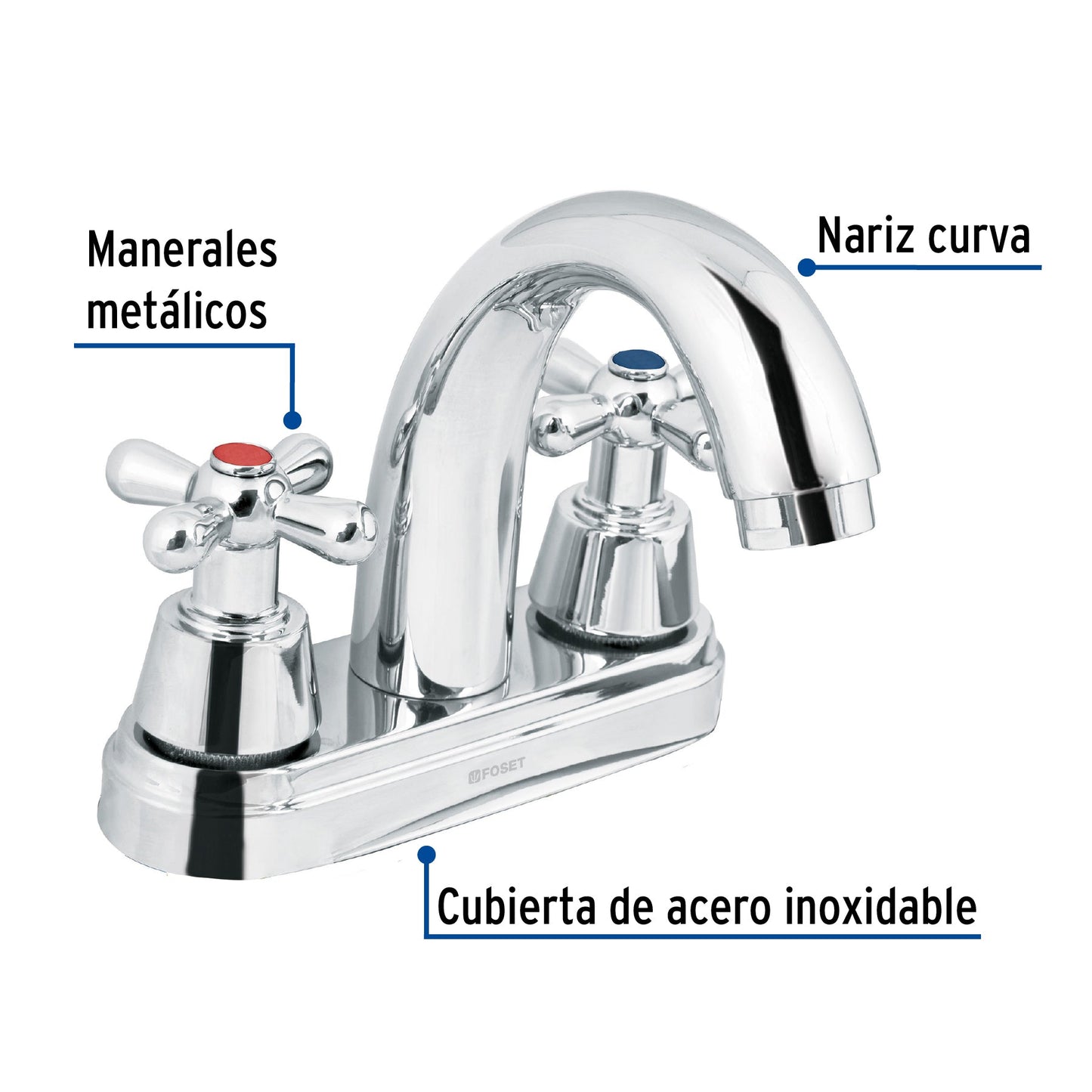 MEZCLADORA CROMO 4" PARA LAVABO NARIZ CURVA CRUCETA AQM-51