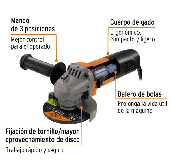 ESMERILADORA ANGULAR 4-1/2" PROFESIONAL, 800W  ESMA-4-1/2A9