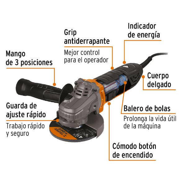 ESMERILADORA ANGULAR 4-1/2" 950W, ERGO-PRO, TRUPER (ERGO-4590)