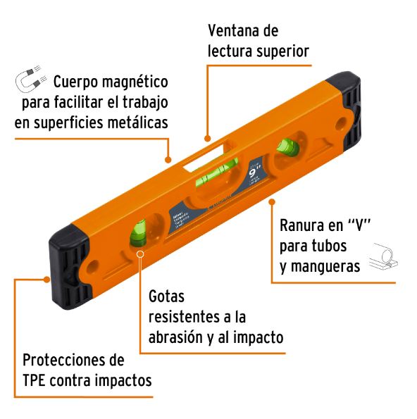 NIVEL TORPEDO MAGNETICO 9" CUERPO PLASTICO ABS NT-9