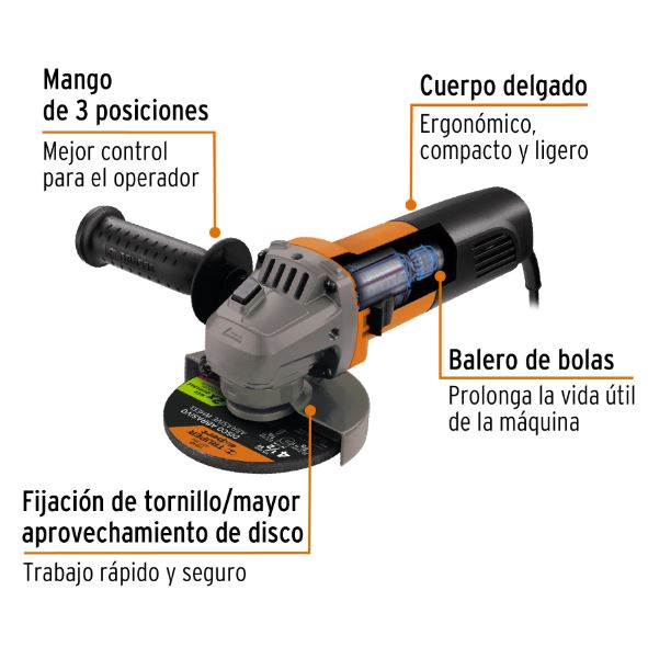 ESMERILADOR ANGULAR 4-1/2" 700W, PROFESIONAL, TRUPER (ESMA-4-1/2A12)