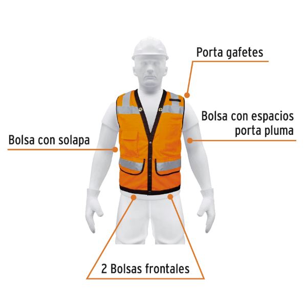 CHALECO DE SEGURIDAD REFORZADO C/BOLSAS NARANJA GRANDE