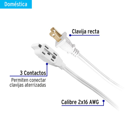 EXTENSION ELECTRICA DOMESTICA 5M BLANCA CON CLAVIJA RECTA