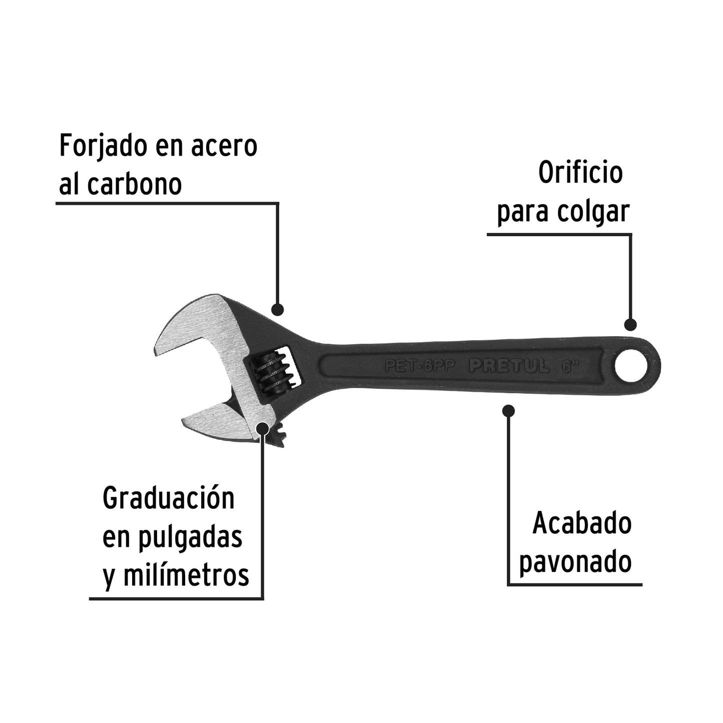 LLAVE AJUSTABLE(PERICO)6 PAVONADA PRETUL