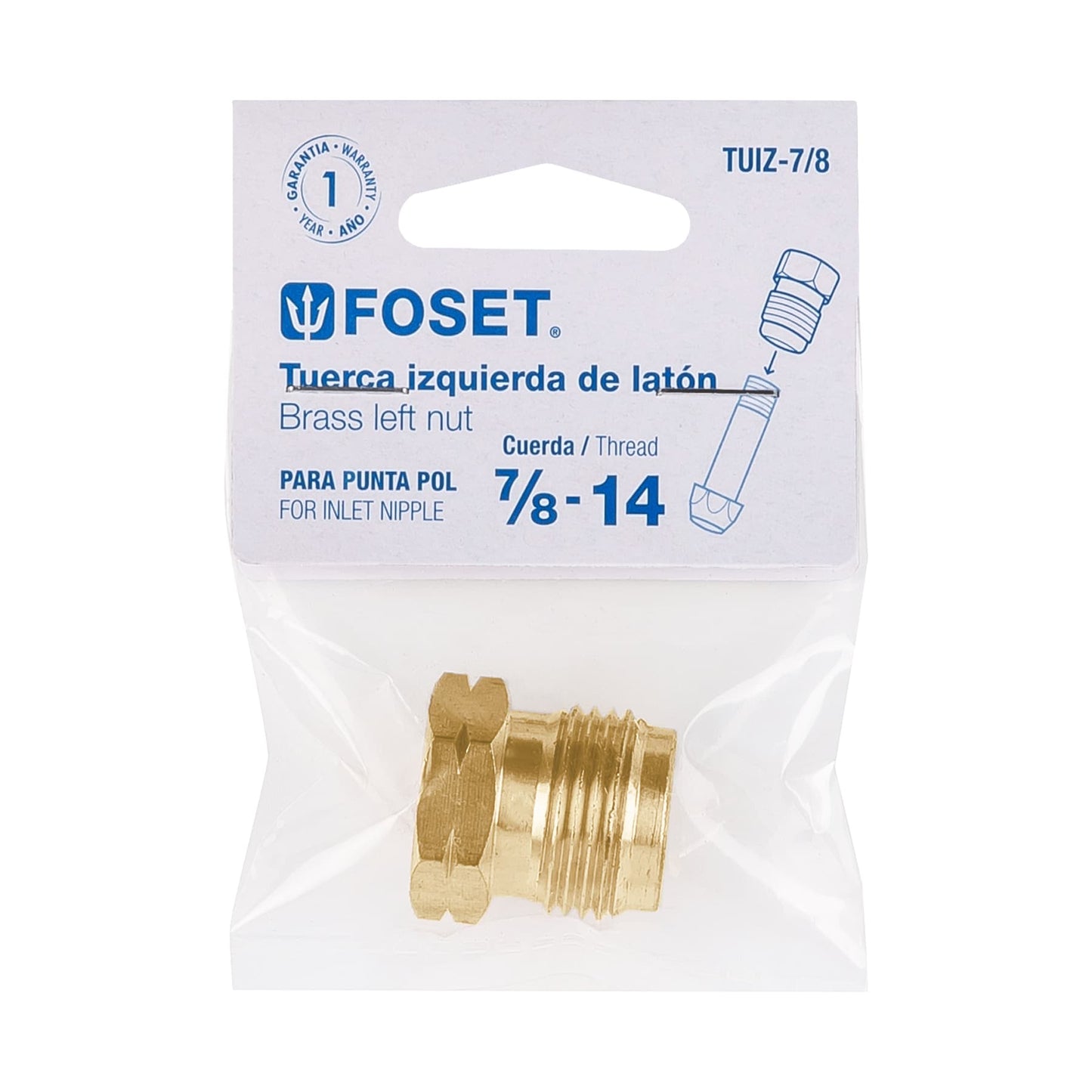 TUERCA IZQUIERDA DE LATON 7/8" EN BOLSA FOSET TUIZ-7/8